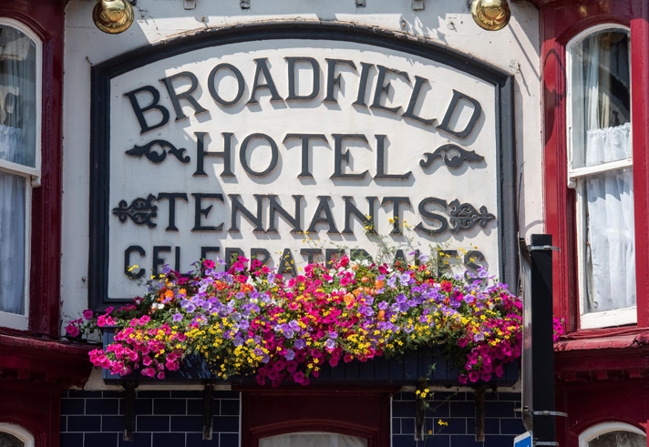 The sign above the entrance to The Broadfield.