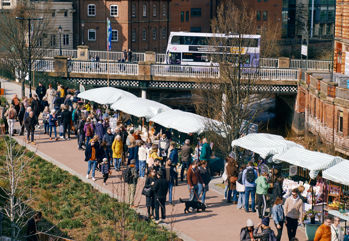 Pollen Market filled with people.