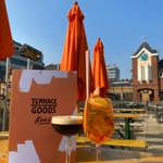 Two cocktails on an outdoor table at Terrace Goods.